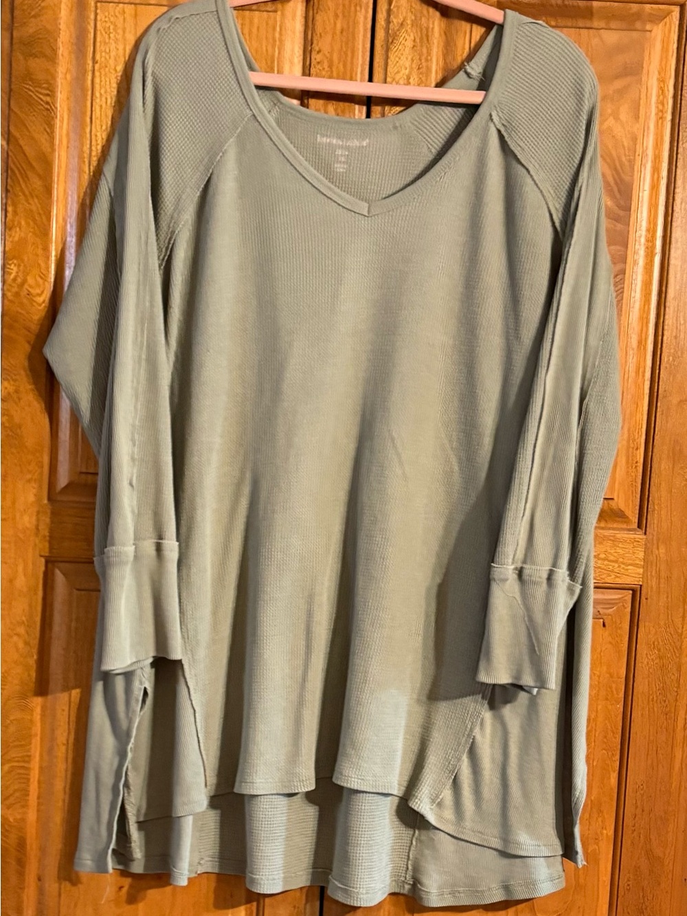 Woman Within Sage Green Waffle-Knit Long Sleeve Tunic 22/24
